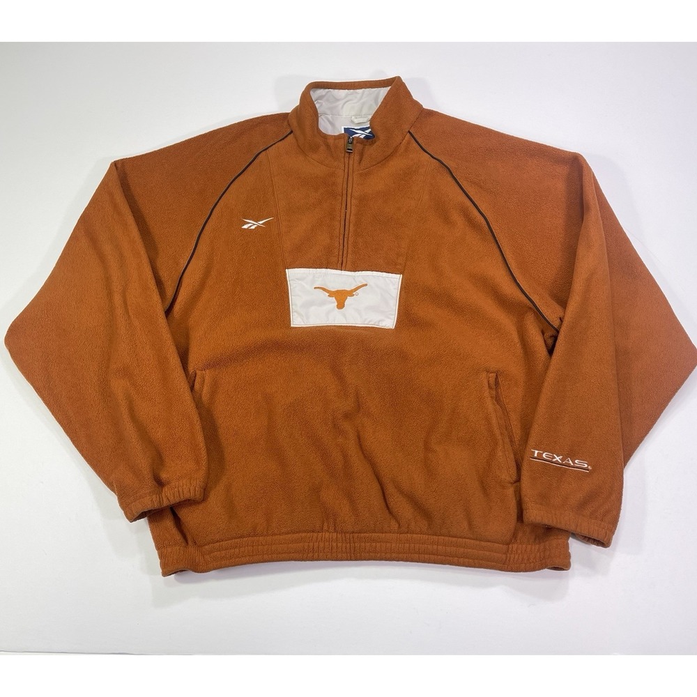 Texas Longhorns Reebok Sweatshirt XL Fleece Pullover 1/4 Zip Orange 90s Y2K NCAA